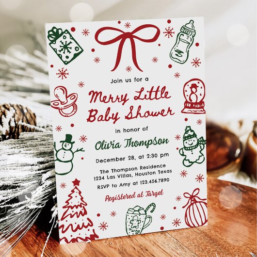 Invitation Fête de bébé joyeuse et petite dessinée à la main