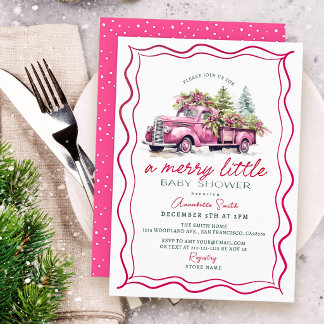 Invitation Fête de Bébé Joyeuse Fille Camion Rose Vintage