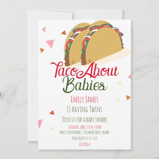 Invitation Fête de Bébé Jumeaux Deux Tacos (Devant)