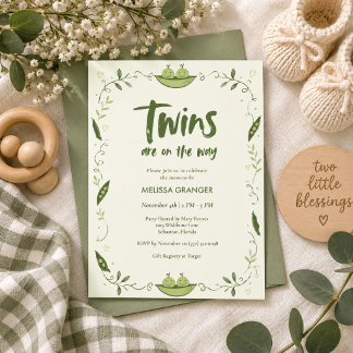Invitation Fête de bébé jumeaux Petits pois dans une cosse Ge