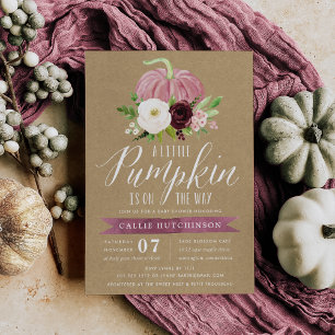 Invitation Fête de bébé Kraft Citrouille Rose