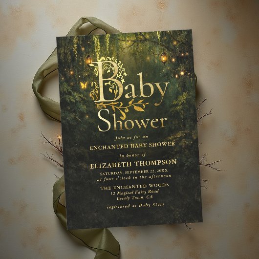 Invitation Fête de Bébé Lanternes de la Forêt Enchantée de Co