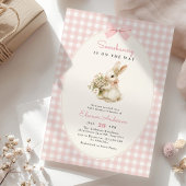 Invitation Fête de bébé lapin à carreaux roses