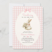 Invitation Fête de bébé lapin à carreaux roses (Devant)