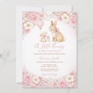 Invitation Fête de bébé Lapin arrive bientôt Floral