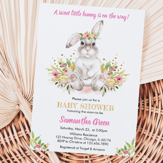 Invitation Fête de Bébé Lapin Floral