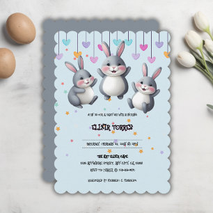 Invitation Fête de Bébé Lapins Joyeux Colorés Mignons