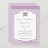 Invitation Fête de Bébé Lavande à Points et Papillon (Devant / Derrière)