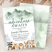 Invitation Fête de bébé "L'Aventure Attend" Forêt de Bois