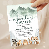 Invitation Fête de bébé "L'Aventure Attend" Forêt de Bois