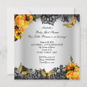 Invitation Fête de bébé léopard fille papillon jaune gris (Dos)
