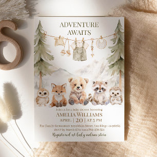 Invitation Fête de Bébé Les Aventures Attendent les Animaux d