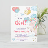 Invitation Fête de bébé Licorne Fille (Debout devant)