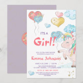 Invitation Fête de bébé Licorne Fille (Devant / Derrière)
