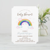 Invitation Fête de bébé Licorne Rayures Arc-en-ciel (Debout devant)