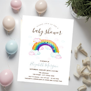 Invitation Fête de bébé Licorne Rayures Arc-en-ciel