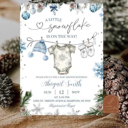 Invitation Fête de bébé Linge de Noël Flocon de neige