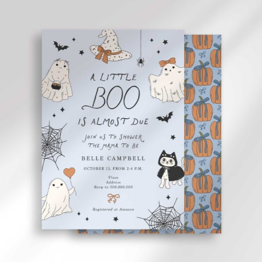 Invitation Fête de bébé Little Boo Preppy Blue Ghost