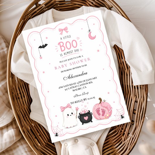 Invitation Fête de bébé Little Boo rose