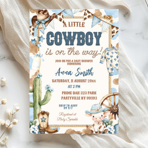 Invitation Fête de Bébé Little Cowboy Bleu En Route