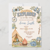 Invitation Fête de Bébé Little Explorer Bleu en Route (Devant)