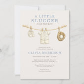 Invitation Fête de bébé Little Slugger Baseball Clothesline (Devant)
