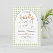 Invitation Fête de bébé Little Sprout Vegetables Gingham (Debout devant)