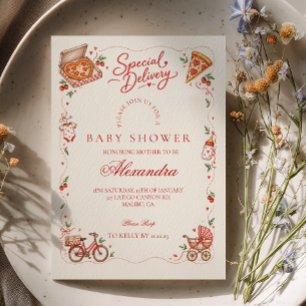 Invitation Fête de bébé Livraison Spéciale Pizza Cœurs