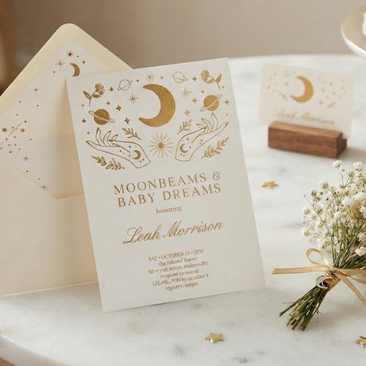Invitation Fête de Bébé Lune & Étoiles Brille Petite Étoile