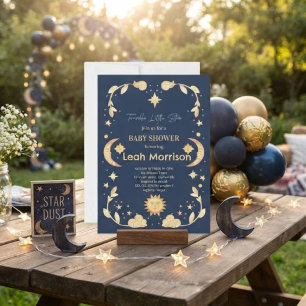 Invitation Fête de Bébé Lune & Étoiles Scintille Petite Étoil