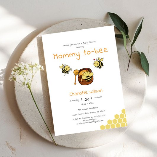 Invitation Fête de Bébé Maman Abeille Mignonne