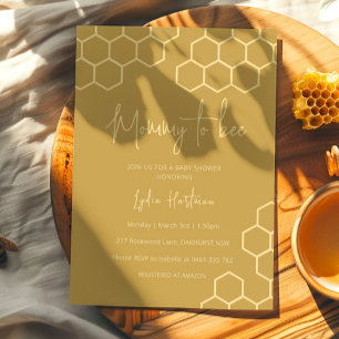 Invitation Fête de Bébé Maman Devenue Abeille Alvéoles Doré B