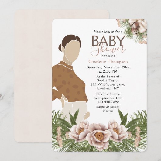 Invitation Fête de Bébé Maman Enceinte Rose Tendre (Devant / Derrière)