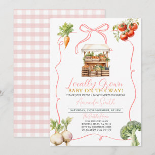 Invitation Fête de Bébé Marché de Légumes Locaux Rose