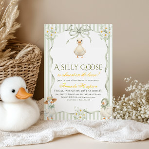 Invitation Fête de Bébé Marguerite Verte Neutre Silly Goose