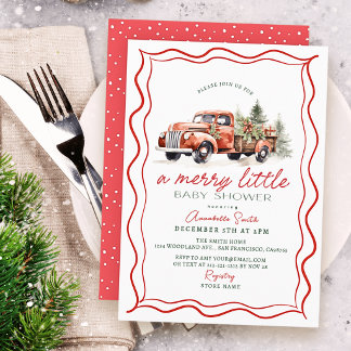 Invitation Fête de Bébé Merry Little Camion Rouge Vintage