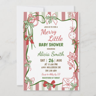 Invitation Fête de Bébé Merry Little Manuscrite Doodle