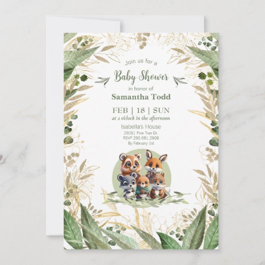 Invitation Fête de Bébé Merveilles de la Forêt (Devant)