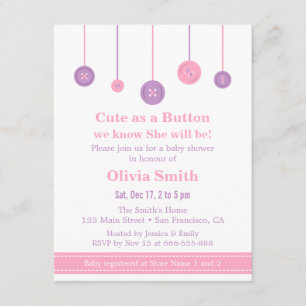Invitation Fête de Bébé Mignonne comme un Bouton Rose Violet
