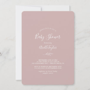 Invitation Fête de bébé Minimal Leaf   Dusty Rose