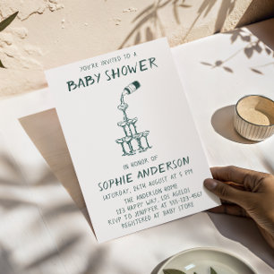 Invitation Fête de Bébé Minimaliste aux Illustrations à la Ma