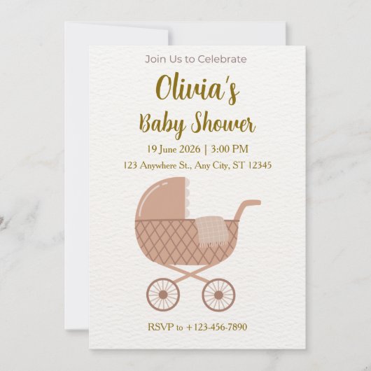 Invitation Fête de bébé minimaliste modifiable (Devant)
