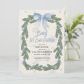 Invitation Fête de bébé Moderne Arc Bleu Bébé Il Fait Froid D (Debout devant)
