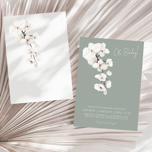 Invitation Fête de Bébé Moderne au Vert Sauge et Orchidée Bla