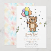 Invitation Fête de bébé moderne avec ours en peluche (Devant / Derrière)