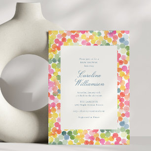 Invitation Fête de Bébé Moderne Confettis Aquarelle Colorés