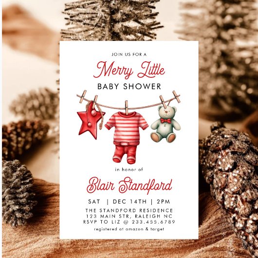 Invitation Fête de bébé moderne rouge joyeux petit Noël