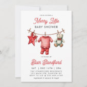 Invitation Fête de bébé moderne rouge joyeux petit Noël (Devant)