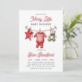 Invitation Fête de bébé moderne rouge joyeux petit Noël (Debout devant)