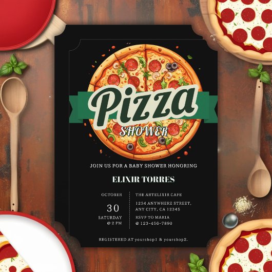Invitation Fête de Bébé Moderne sur le Thème Pizza